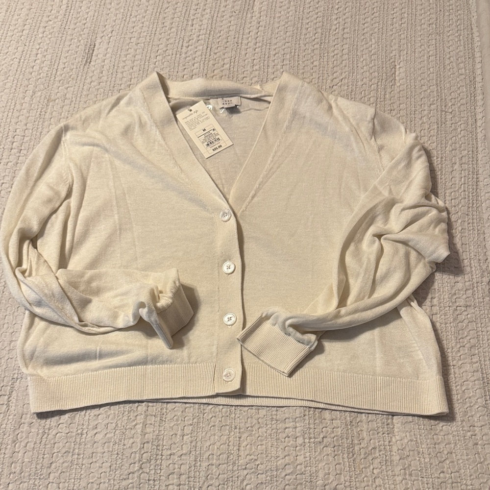 A New Day Womens Cream Button-Up Cardigan Sweater Size M
